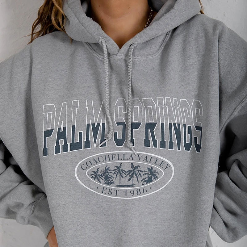 woloong Letter Print Sweatshirt Vintage Women Hoodies Gray Cotton Warm Fleece Winter Pullovers Autumn New Casual Streetwear Girls