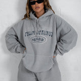 woloong Letter Print Sweatshirt Vintage Women Hoodies Gray Cotton Warm Fleece Winter Pullovers Autumn New Casual Streetwear Girls