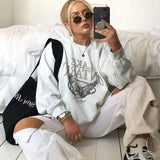 woloong Letter Print Sweatshirt Vintage Women Hoodies Gray Cotton Warm Fleece Winter Pullovers Autumn New Casual Streetwear Girls