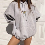 woloong Letter Print Sweatshirt Vintage Women Hoodies Gray Cotton Warm Fleece Winter Pullovers Autumn New Casual Streetwear Girls