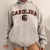 woloong Letter Print Sweatshirt Vintage Women Hoodies Gray Cotton Warm Fleece Winter Pullovers Autumn New Casual Streetwear Girls