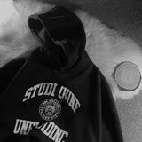 woloong Letter Print Sweatshirt Vintage Women Hoodies Gray Cotton Warm Fleece Winter Pullovers Autumn New Casual Streetwear Girls