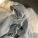 woloong Letter Print Sweatshirt Vintage Women Hoodies Gray Cotton Warm Fleece Winter Pullovers Autumn New Casual Streetwear Girls