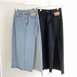 Summer New Women's Long Denim Skirt Vintage High Wasit Jeans Skirt Female Straight Side Split A-line Pencil Skirts