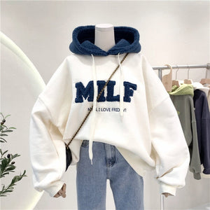 Women Hoodie Letter Hoodies Embroidery Spring Fall Winter Hooded Sweatshirts Tracksuit Korean Japanese Preppy Streetwear