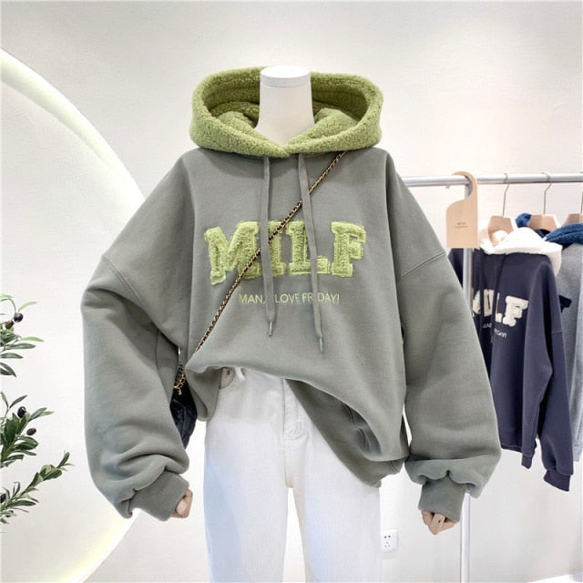 Women Hoodie Letter Hoodies Embroidery Spring Fall Winter Hooded Sweatshirts Tracksuit Korean Japanese Preppy Streetwear