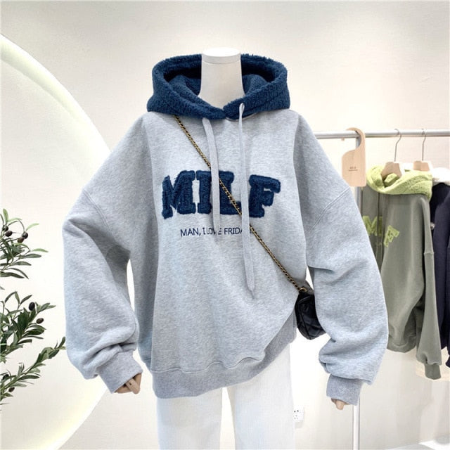 Women Hoodie Letter Hoodies Embroidery Spring Fall Winter Hooded Sweatshirts Tracksuit Korean Japanese Preppy Streetwear