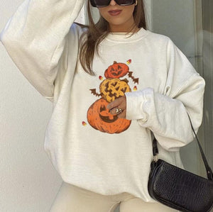woloong Halloween Pumpkin Skull Print Sweatshirt for Women  Fall Europe and America Style New Casual Thin Pullover Female Hoodies