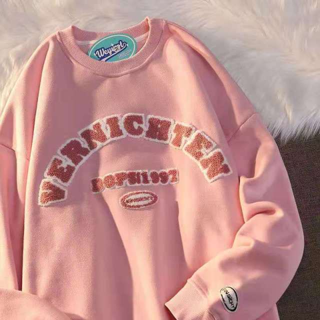 Boho Green Flocking Printing Crewneck Sweatshirt Women New Long Sleeve Casual Preppy Style Couple Clothes Thin Fall Dropshipping