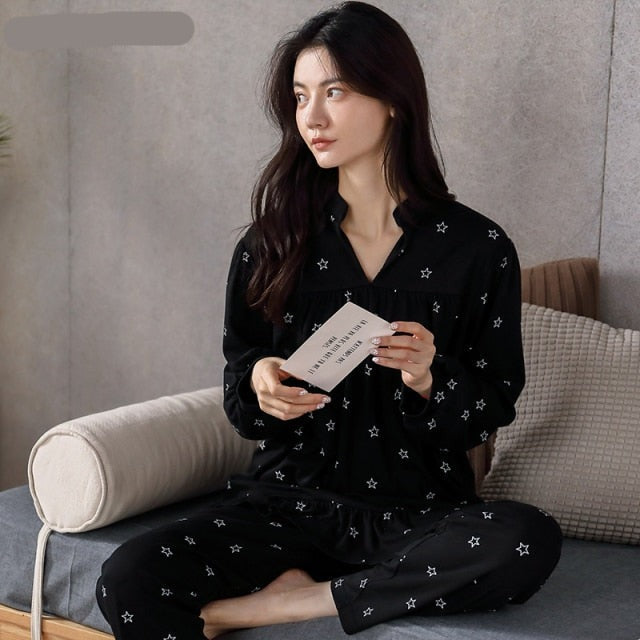 goosudu Woman Pijama Set 100% Cotton Loose Style Pullover Leisure Homesuit Cotton Loungewear Oversized Sleepwear Avocado Printing Pajama