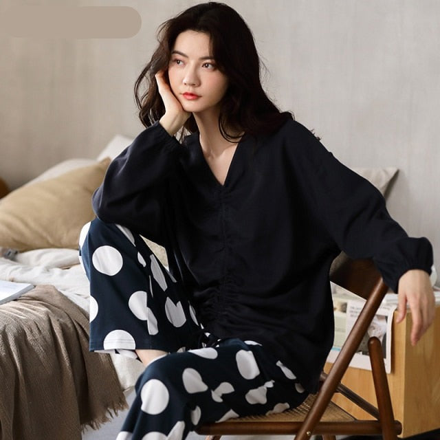 goosudu Woman Pijama Set 100% Cotton Loose Style Pullover Leisure Homesuit Cotton Loungewear Oversized Sleepwear Avocado Printing Pajama