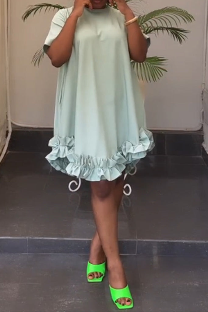 Goosudu Casual Sweet Daily Cute Patchwork Solid Color Stringy Selvedge O Neck Dresses