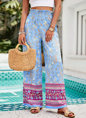 Goosudu Women's Ethnic Floral Pants 2024 Spring Summer Holiday Beach Vacation Casual Straight Pant