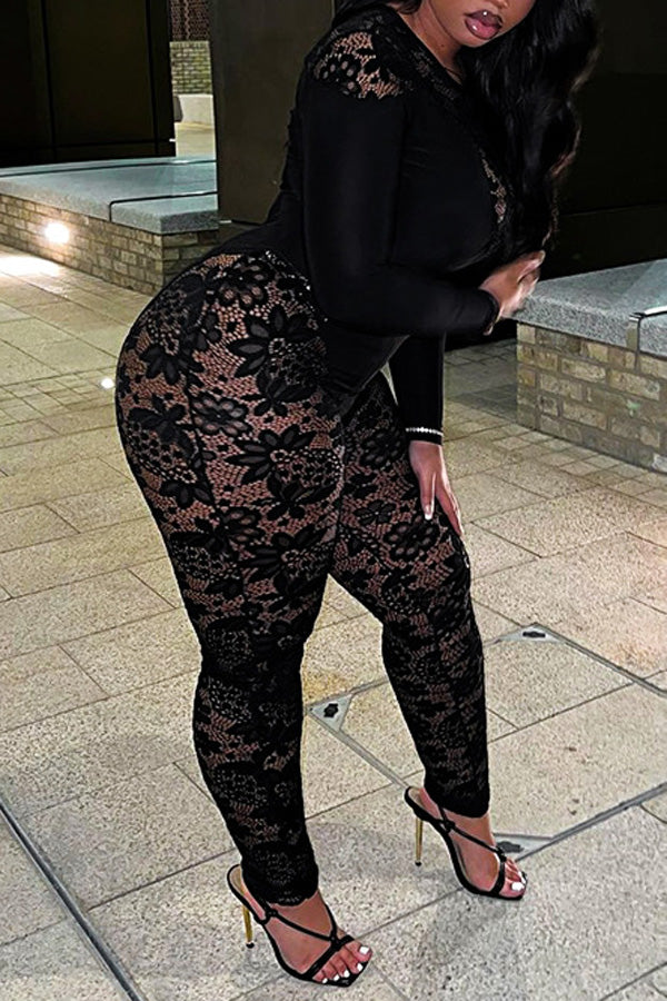 Goosudu Lace High Waist Slim Fit Hip Casual Jumpsuit