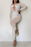 Goosudu Sexy Off Shoulder Sheer Leopard Print Pearl Buckle Chest Cutout Jumpsuits