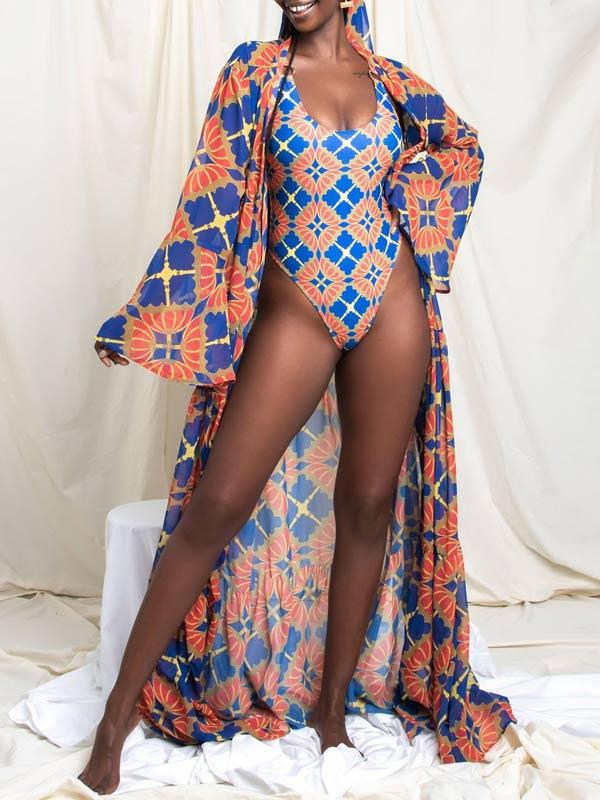 Goosudu Printed One-Piece Swimsuit with Cover