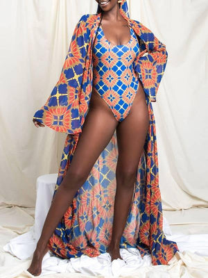 Goosudu Printed One-Piece Swimsuit with Cover