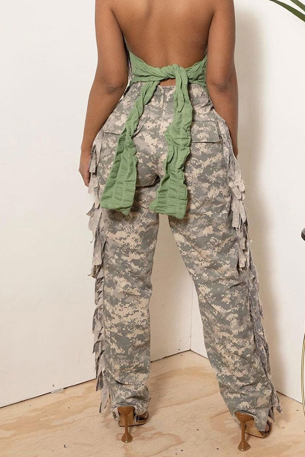 Goosudu Camouflage Punk Pocket Side Tassel Pants