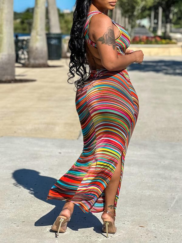 Goosudu Printed Sleeveless Slit Dress