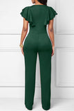 Goosudu Casual Fashion Layered Ruffle Sleeve V-Neck Jumpsuit
