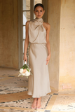 Goosudu Halter Sleeveless Satin Bridesmaid Dress