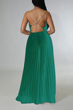 Goosudu Glamorous Solid Color Pleated Backless Chain Sling Jumpsuits