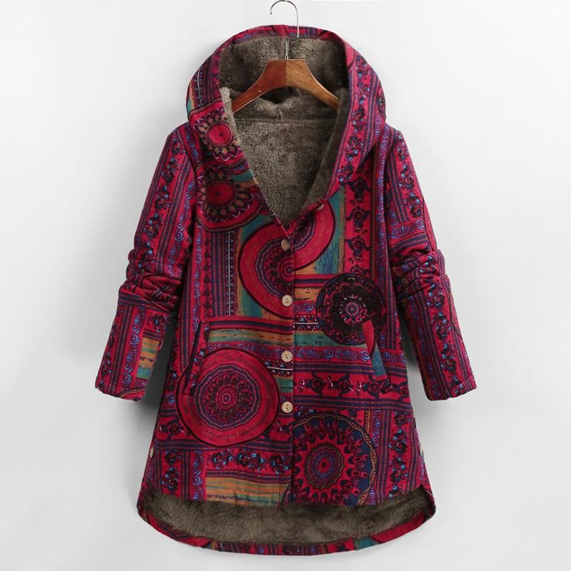 Goosudu Women's West Ethnic Floral Coat Fleece Warm Hoode Jacket Coat