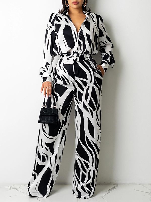 Goosudu Printed Shirt & Wide-Leg Pants Set