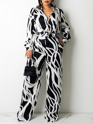 Goosudu Printed Shirt & Wide-Leg Pants Set