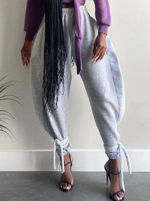 Goosudu Solid Tied-Cuff Pants