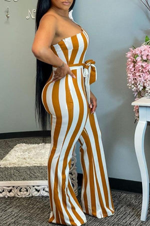 Goosudu Fashion Off Shoulder Belt Flared Jumpsuit