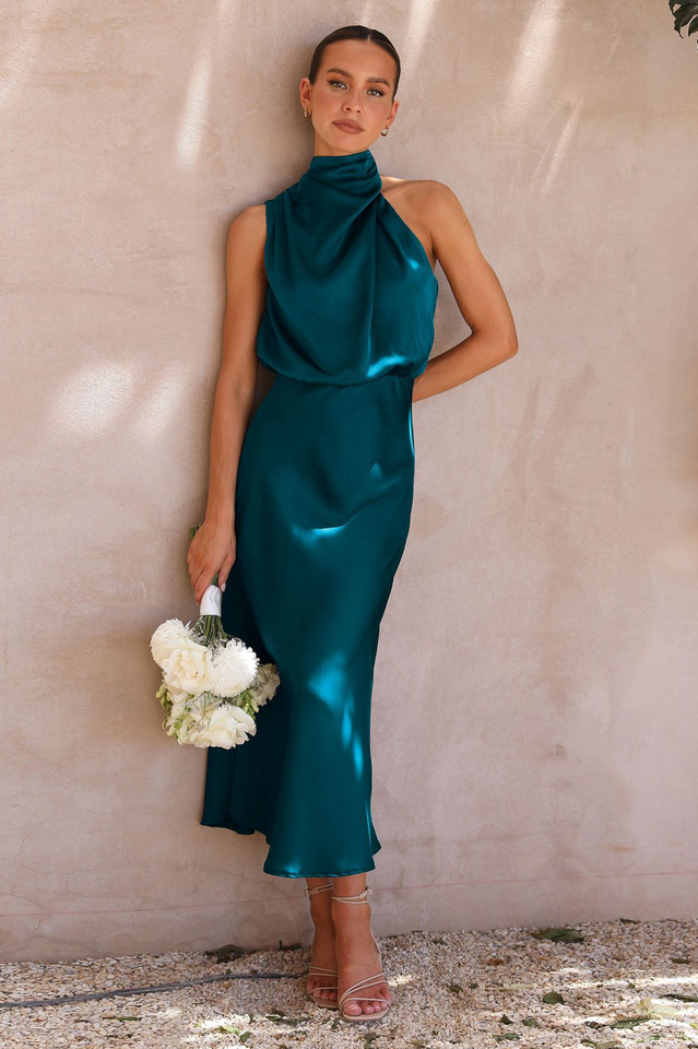 Goosudu Halter Sleeveless Satin Bridesmaid Dress
