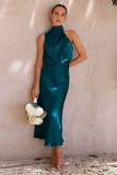Goosudu Halter Sleeveless Satin Bridesmaid Dress