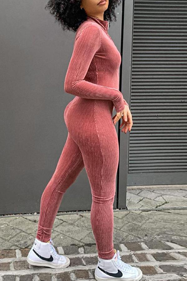 Goosudu Fashion Corduroy Casual Zipper Jumpsuit