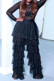 Goosudu Solid Color Whimsical Mesh Tiered Ruffle Pants