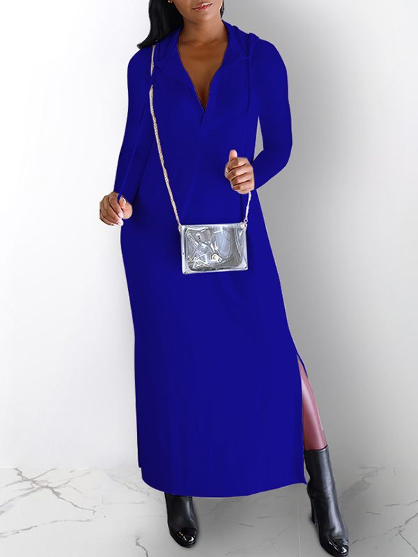 Goosudu Ripped-Back Slit Hoodie Dress