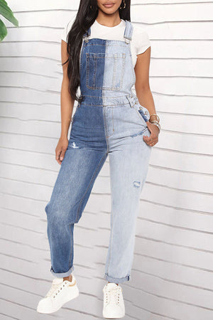 Goosudu Casual Slim Fit Colorblock Jeans With Straps