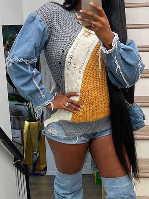 Goosudu Denim Combo Colorblock Sweater