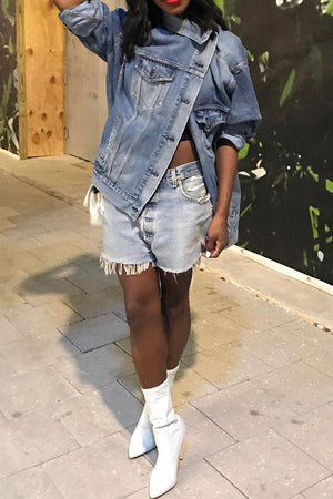 Goosudu Gradient Urban Irregular Denim Coat