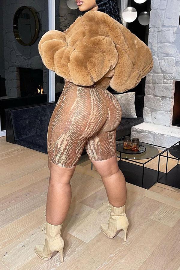 Goosudu Solid Color Faux Fur Luxe Hooded Coat