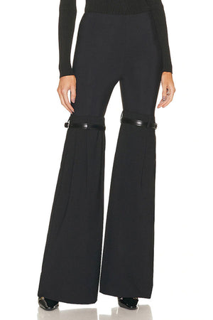 Goosudu Solid Color On-trend Belt Design Bell Bottoms Pants