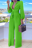 Goosudu High Waist Straight Wide Leg Casual Shirt Collar Jumpsuit With Belt