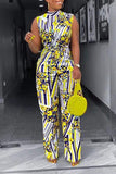 Goosudu Temperament Printed Sleeveless Belt Wide Leg Jumpsuit