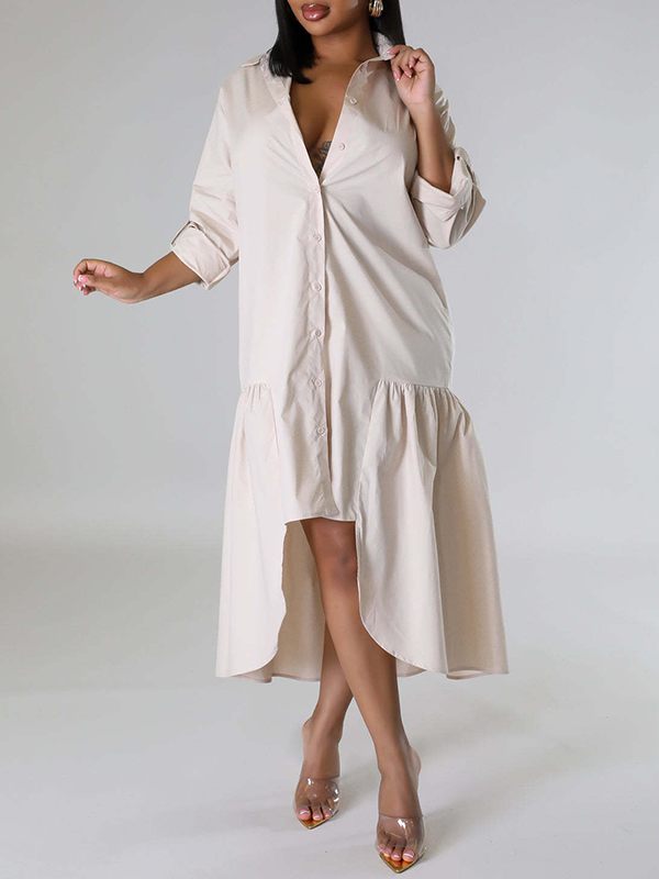 Goosudu Solid Asymmetric Shirt Dress