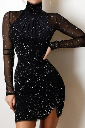 Goosudu Sexy Bronzing Patchwork Off the Shoulder Pencil Skirt Dresses