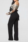 Goosudu Sexy Solid Lace Off the Shoulder Boot Cut Jumpsuits