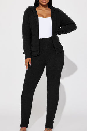 Goosudu Street Solid Patchwork Pocket Zipper Hooded Collar Long Sleeve Two Pieces