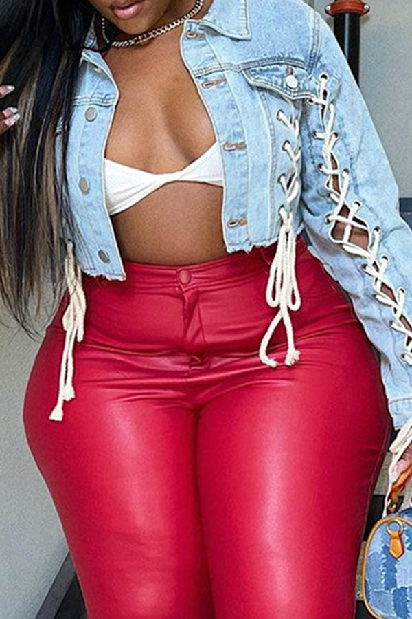 Goosudu Blue Smart Strappy Denim Coat