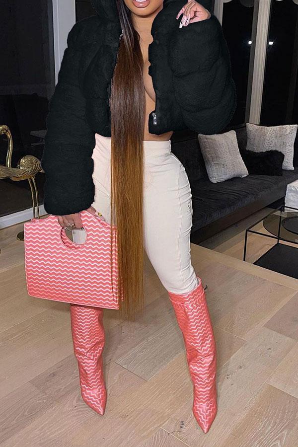 Goosudu Solid Color Faux Fur Luxe Hooded Coat