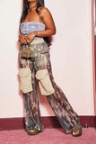 Goosudu Camouflage On-trend Multi Pocket See-Through Pants